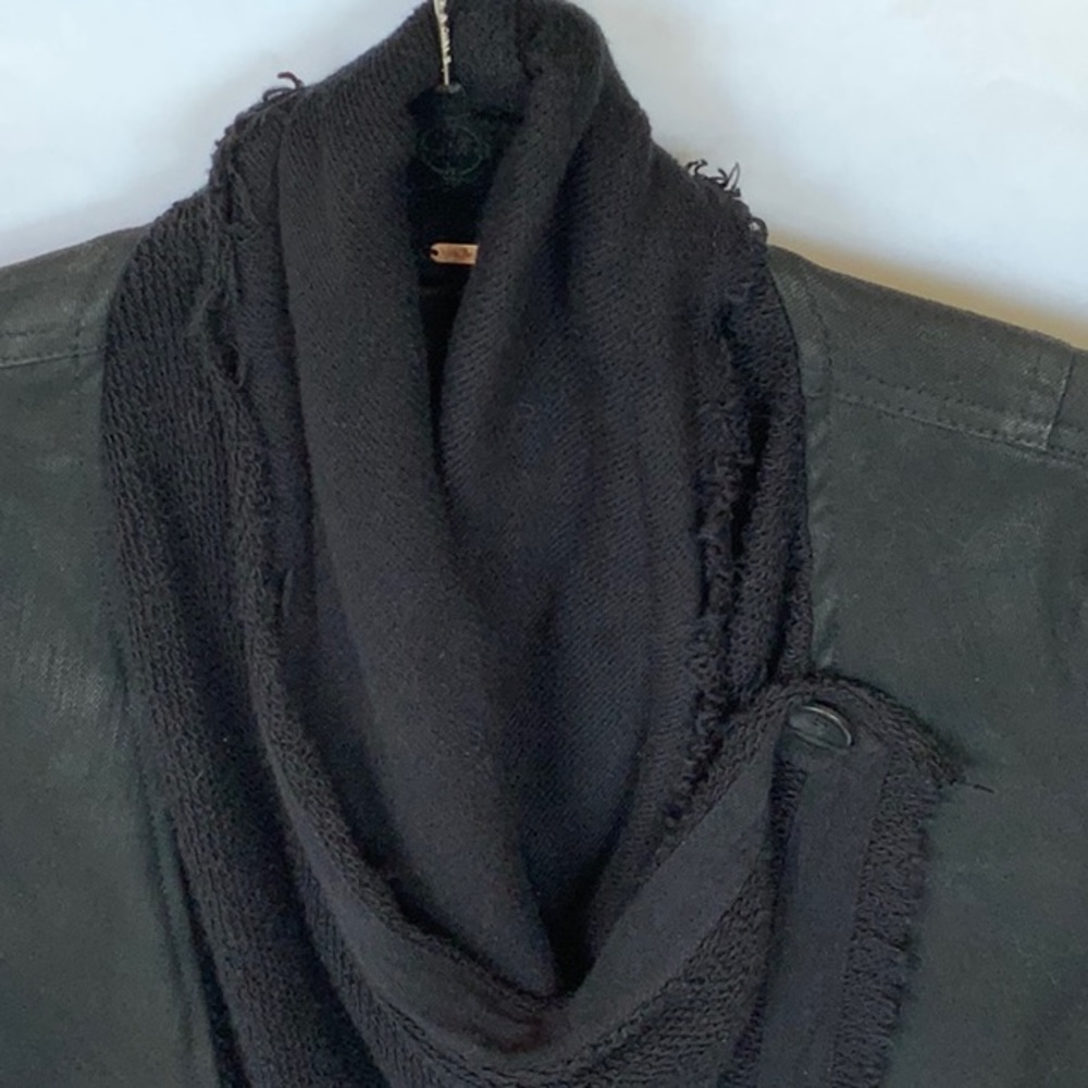 Free People Black Sweater Collar Denim Jean Jacket